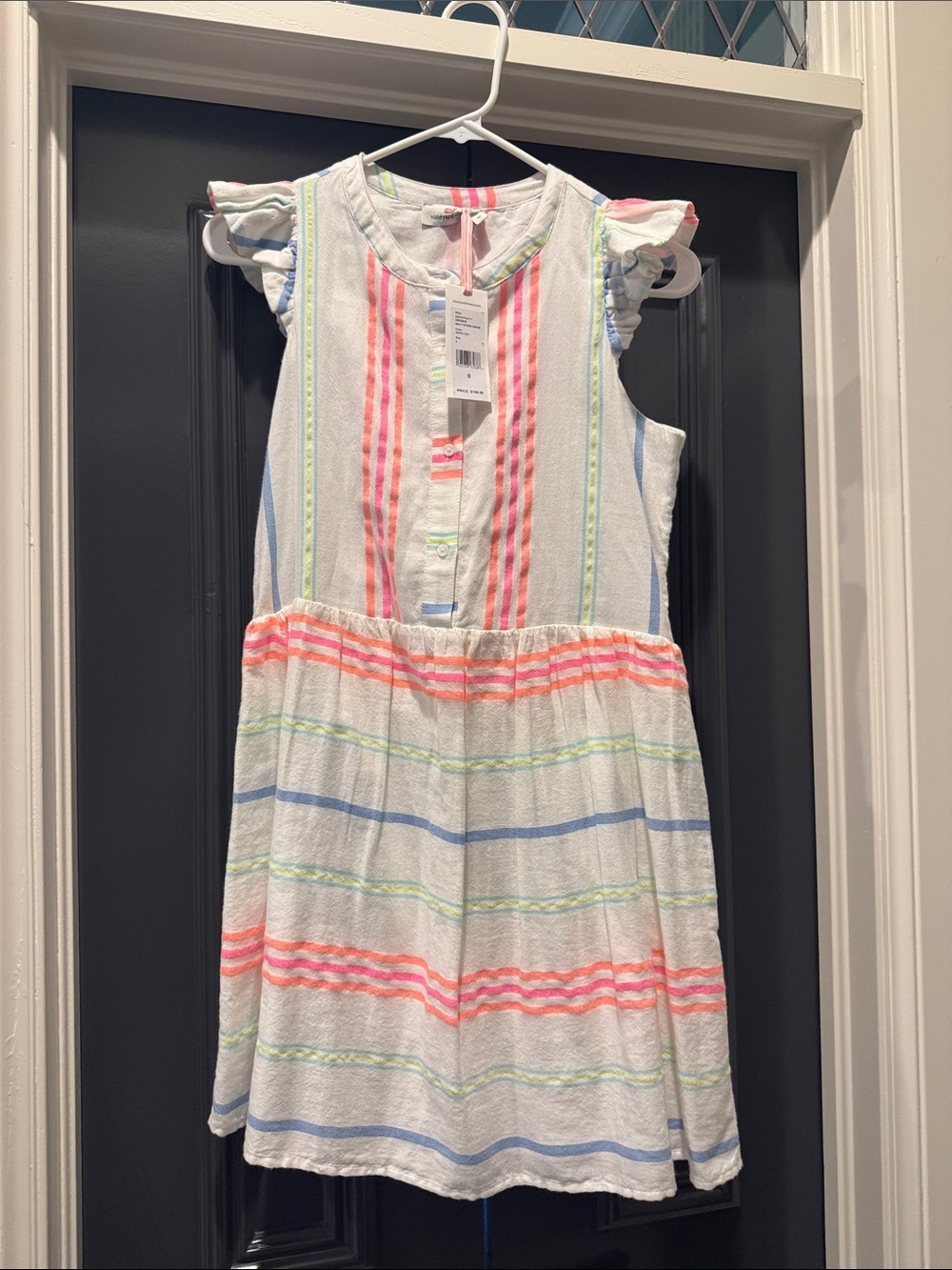 Vineyard Vines White Dress with Pink, Blue & Lime Stripes
